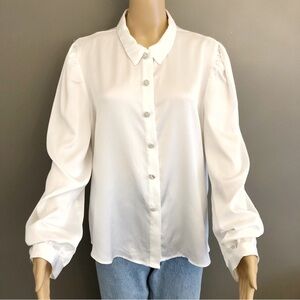 SUZY Vintage Minimalist silky White Oversized button down blouse shirt. XXL